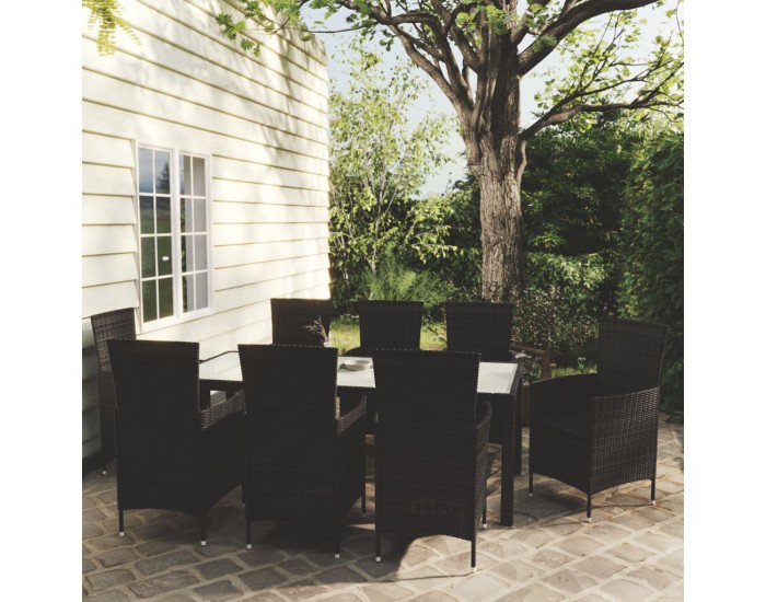 Sonata Set mobilier de grădină cu perne, 9 piese, negru, poliratan