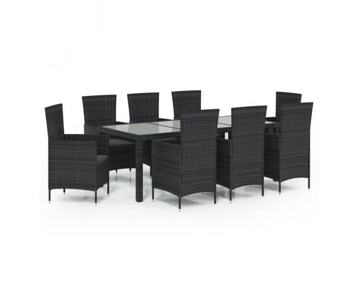 Sonata Set mobilier de grădină cu perne, 9 piese, negru, poliratan