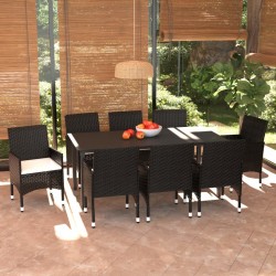 Sonata Set mobilier de grădină cu perne, 9 piese, negru, poliratan
