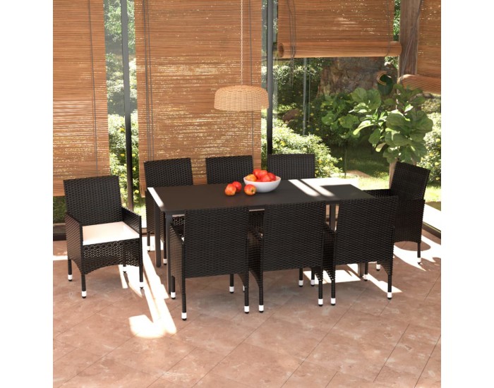 Sonata Set mobilier de grădină cu perne, 9 piese, negru, poliratan