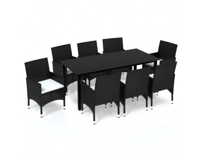 Sonata Set mobilier de grădină cu perne, 9 piese, negru, poliratan