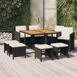 Sonata Set mobilier de grădină cu perne, 9 piese, negru, poliratan