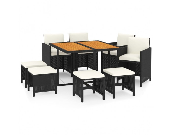 Sonata Set mobilier de grădină cu perne, 9 piese, negru, poliratan