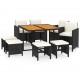 Sonata Set mobilier de grădină cu perne, 9 piese, negru, poliratan