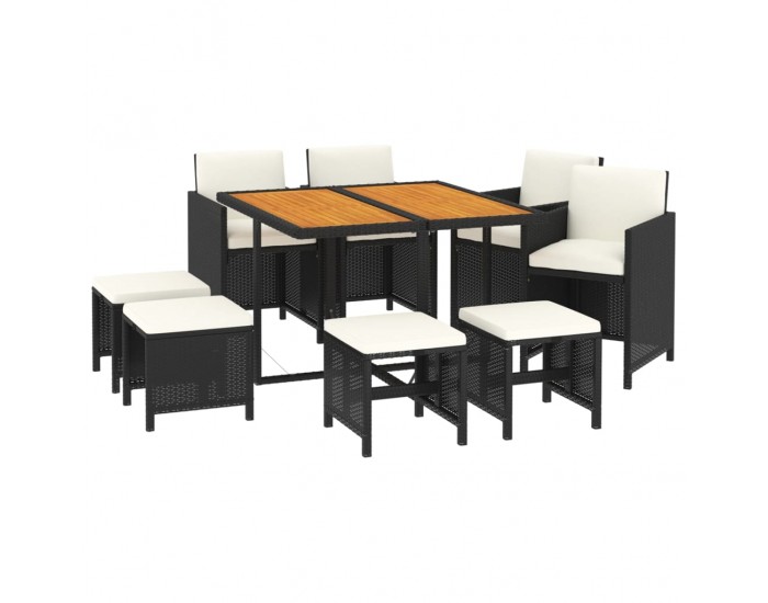 Sonata Set mobilier de grădină cu perne, 9 piese, negru, poliratan