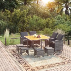 Sonata Set mobilier grădină cu perne, 9 piese, gri, poliratan