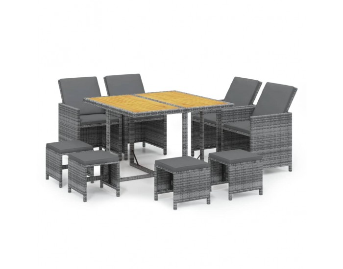 Sonata Set mobilier grădină cu perne, 9 piese, gri, poliratan