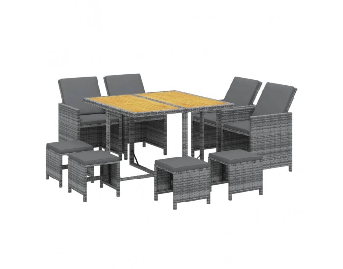 Sonata Set mobilier grădină cu perne, 9 piese, gri, poliratan