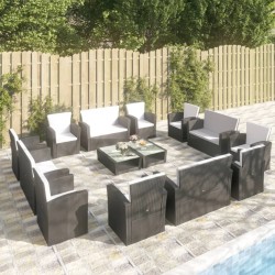 Sonata H Градински комплект с възглавници, 16 части, черен полиратан - Seturi pentru exterior