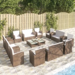 Sonata H Градински комплект с възглавници, 16 части, кафяв полиратан - Seturi pentru exterior