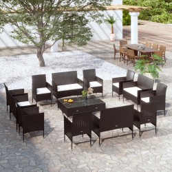 Sonata H Градински комплект с възглавници, 16 части, черен полиратан - Seturi pentru exterior