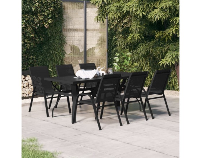 Sonata Set de servit masa pentru grădină, 7 piese, negru