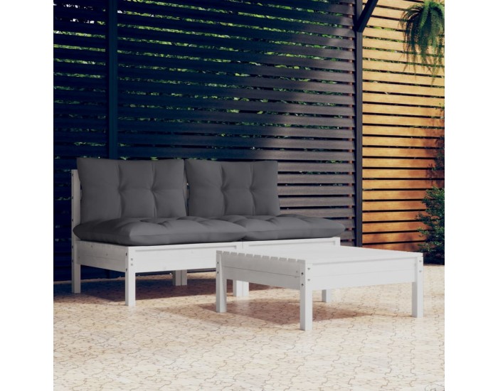 Sonata Set mobilier grădină cu perne, antracit, 3 piese, lemn de pin