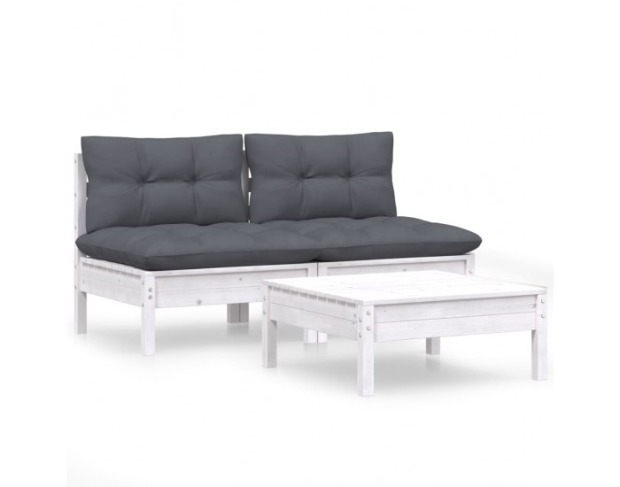 Sonata Set mobilier grădină cu perne, antracit, 3 piese, lemn de pin