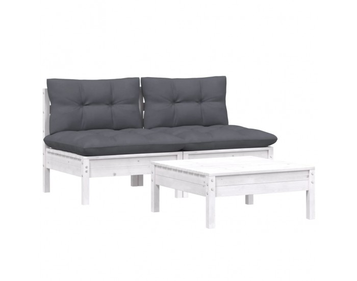 Sonata Set mobilier grădină cu perne, antracit, 3 piese, lemn de pin