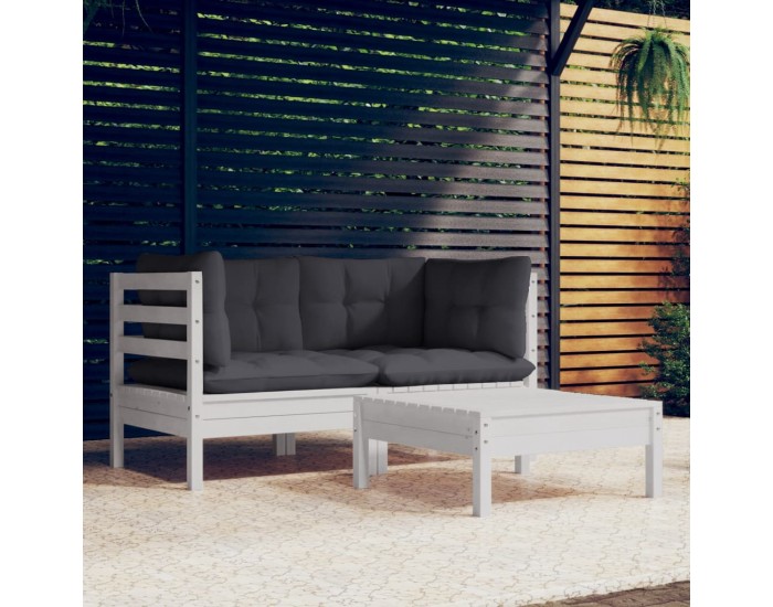 Sonata Set mobilier grădină cu perne, antracit, 3 piese, lemn de pin