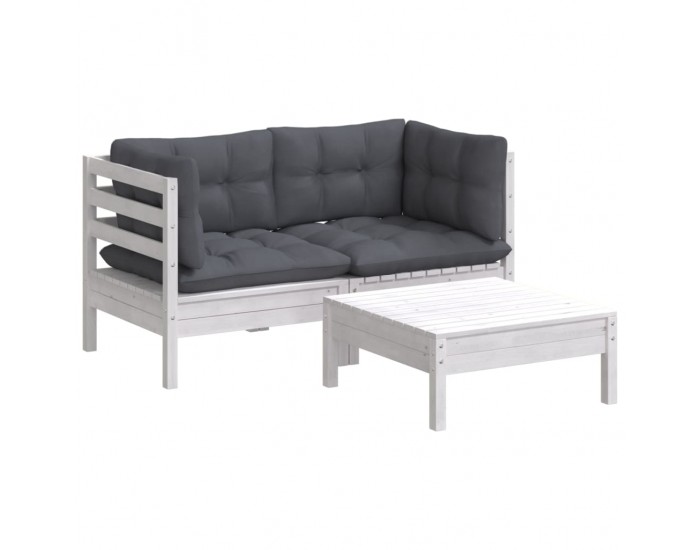 Sonata Set mobilier grădină cu perne, antracit, 3 piese, lemn de pin
