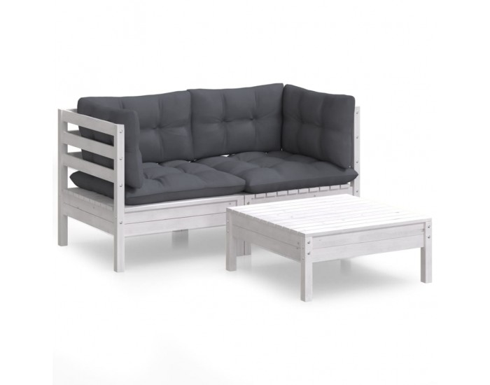 Sonata Set mobilier grădină cu perne, antracit, 3 piese, lemn de pin