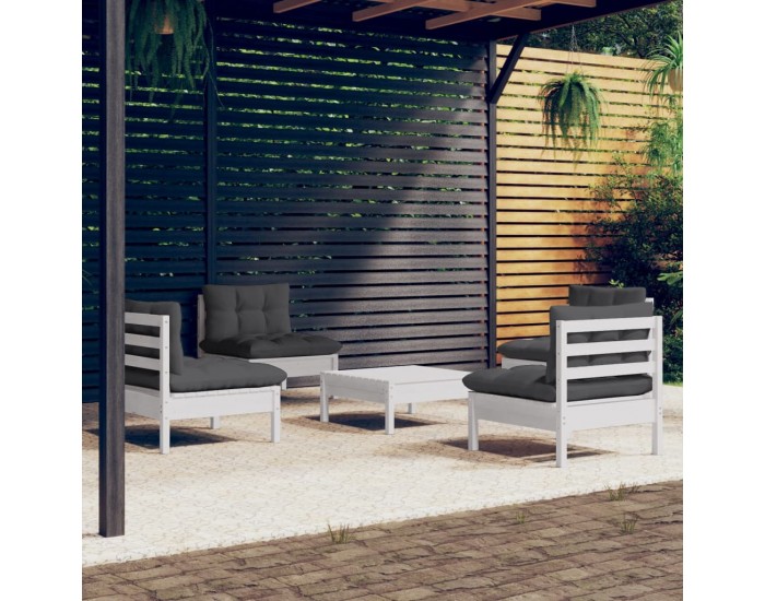 Sonata Set mobilier grădină cu perne antracit, 5 piese, lemn de pin