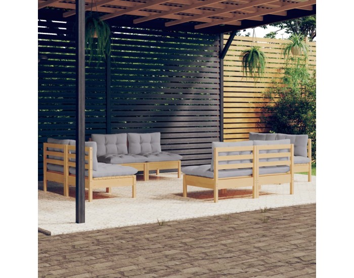 Sonata Set mobilier de grădină cu perne, 8 piese, gri, lemn de pin