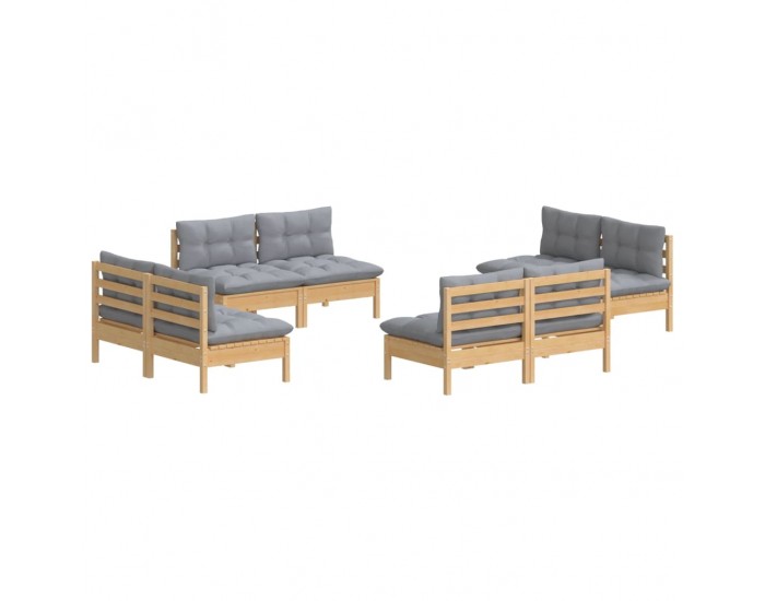 Sonata Set mobilier de grădină cu perne, 8 piese, gri, lemn de pin