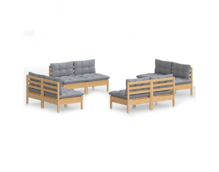 Sonata Set mobilier de grădină cu perne, 8 piese, gri, lemn de pin