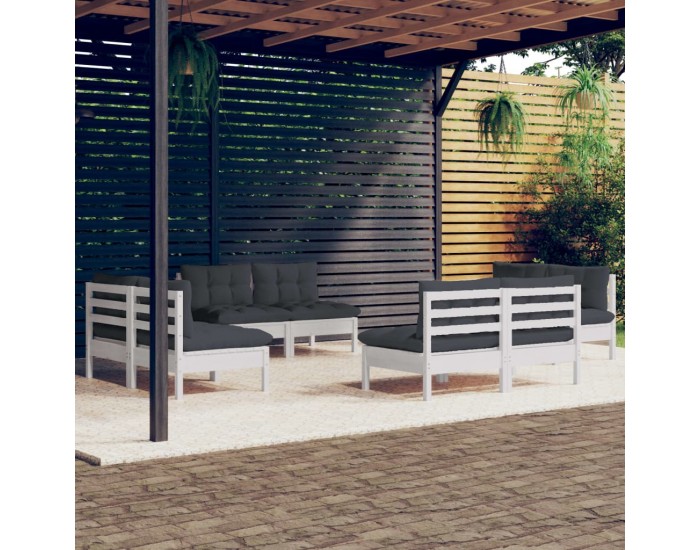 Sonata Set mobilier de grădină cu perne, 8 piese, antracit, lemn pin
