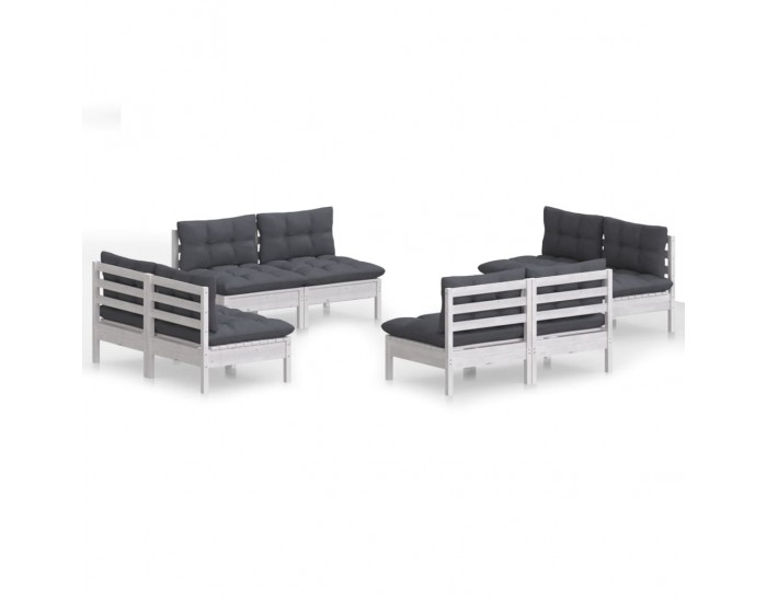 Sonata Set mobilier de grădină cu perne, 8 piese, antracit, lemn pin