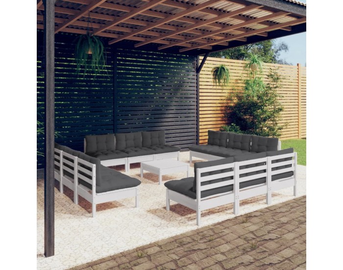 Sonata Set mobilier de grădină cu perne, 13 piese, antracit, lemn pin