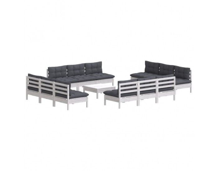 Sonata Set mobilier de grădină cu perne, 13 piese, antracit, lemn pin
