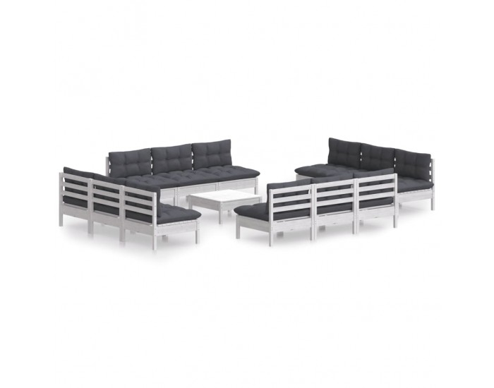 Sonata Set mobilier de grădină cu perne, 13 piese, antracit, lemn pin
