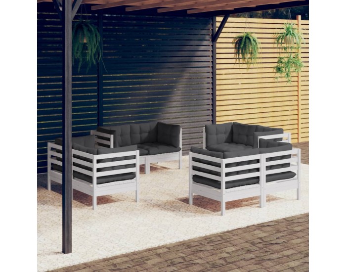 Sonata Set mobilier de grădină cu perne, 8 piese, antracit, lemn pin