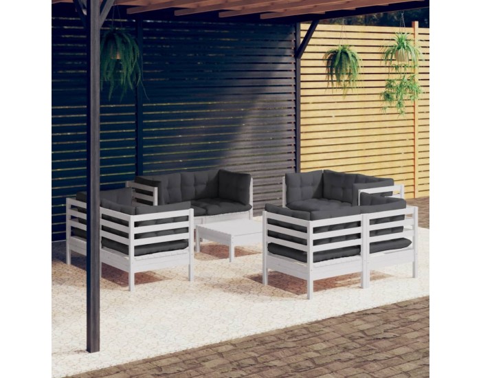 Sonata Set mobilier de grădină cu perne, 9 piese, antracit, lemn pin