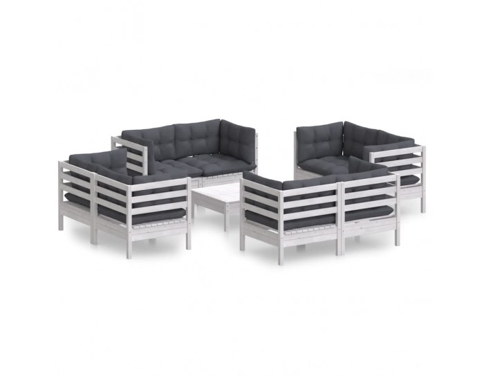 Sonata Set mobilier de grădină cu perne, 9 piese, antracit, lemn pin