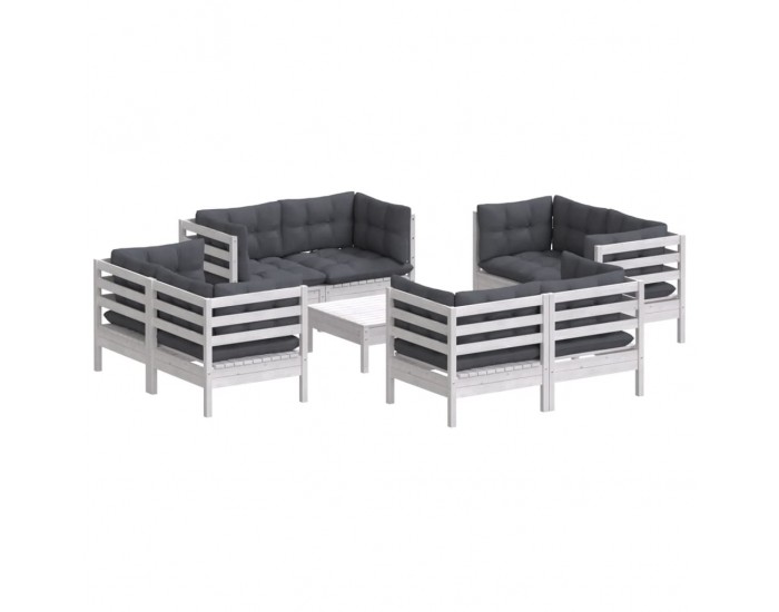 Sonata Set mobilier de grădină cu perne, 9 piese, antracit, lemn pin