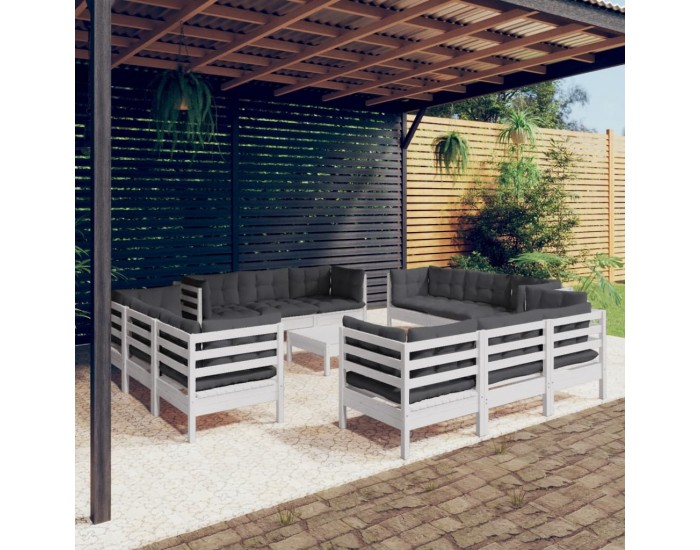 Sonata Set mobilier de grădină cu perne, 13 piese, antracit, lemn pin