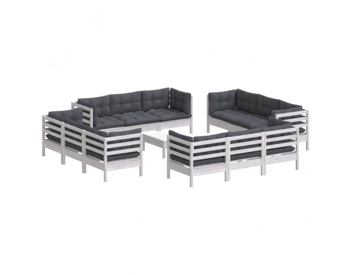 Sonata Set mobilier de grădină cu perne, 13 piese, antracit, lemn pin