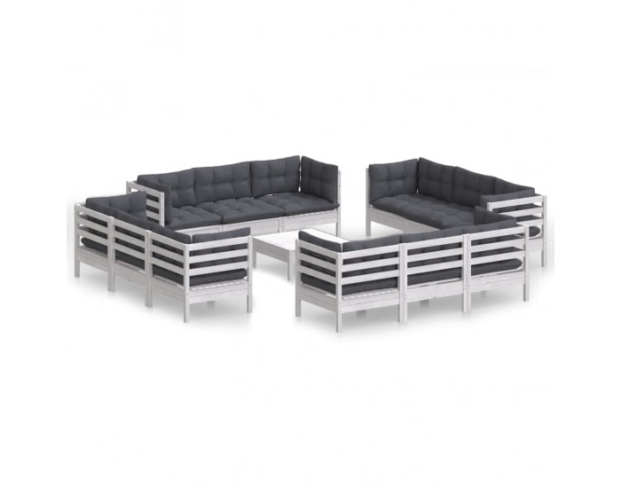 Sonata Set mobilier de grădină cu perne, 13 piese, antracit, lemn pin