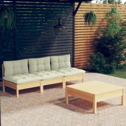 Sonata Set mobilier grădină cu perne crem, 4 piese, lemn de pin