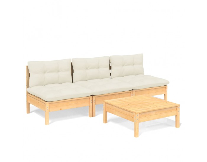 Sonata Set mobilier grădină cu perne crem, 4 piese, lemn de pin