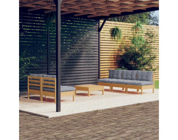 Sonata Set mobilier grădină cu perne gri, 6 piese, lemn de pin