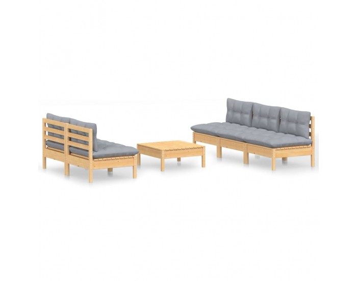 Sonata Set mobilier grădină cu perne gri, 6 piese, lemn de pin