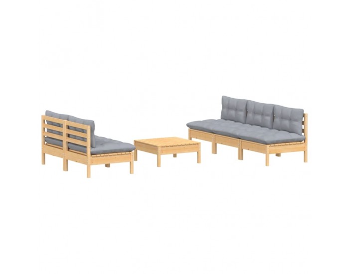 Sonata Set mobilier grădină cu perne gri, 6 piese, lemn de pin