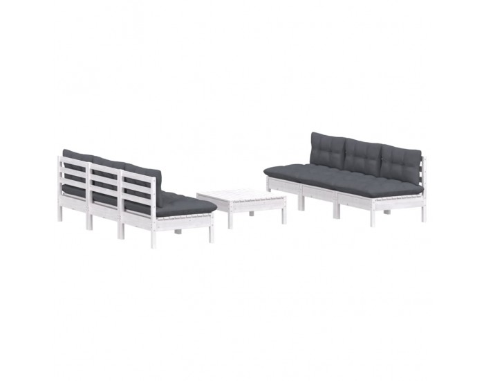 Sonata Set mobilier grădină cu perne antracit, 7 piese, lemn masiv pin