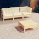 Sonata Set mobilier grădină cu perne crem, 4 piese, lemn de pin