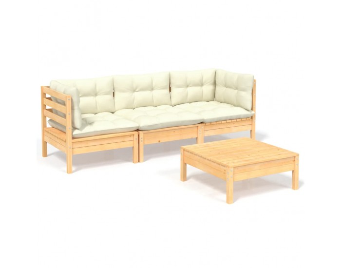Sonata Set mobilier grădină cu perne crem, 4 piese, lemn de pin