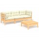 Sonata Set mobilier grădină cu perne crem, 4 piese, lemn de pin