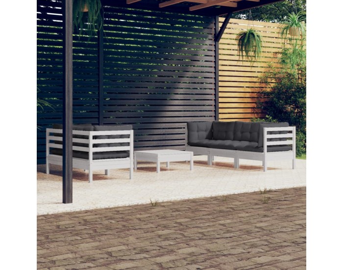 Sonata Set mobilier grădină cu perne antracit, 6 piese, lemn masiv pin