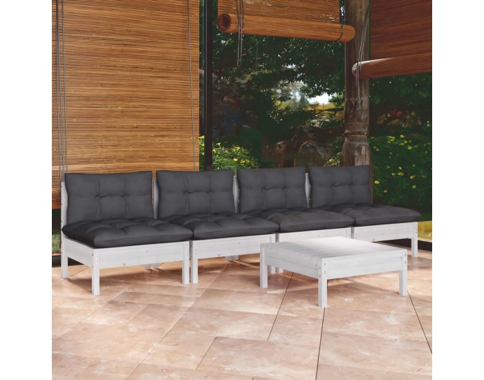 Sonata Set mobilier grădină cu perne antracit, 5 piese, lemn de pin
