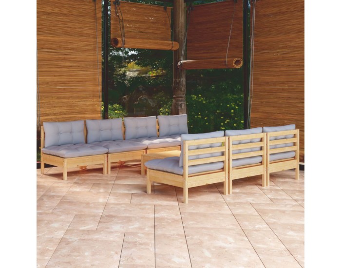 Sonata Set mobilier de grădină cu perne gri, 8 piese, lemn de pin